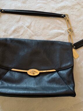 Coach Black Leather Madison Shoulder Bag with Gold Hardware - Women's Bag